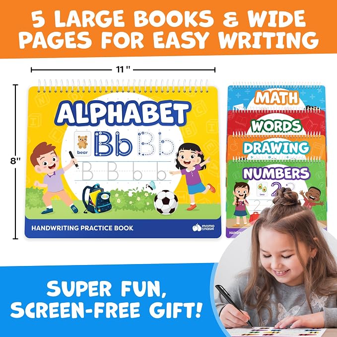 Magic Grooved Writing Practice Books & Kindergarten Workbooks Ages 3-7 | Reusable Handwriting Copybook Set with Disappearing Magic Ink Pens for Preschool Learning