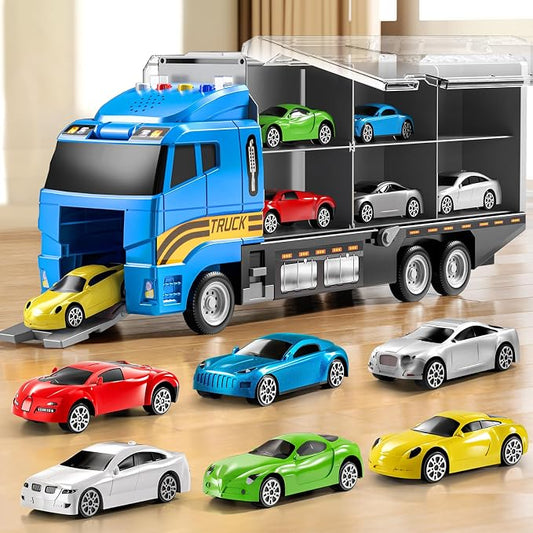 NIPLOOOW Toddler Boys Toys for 3 4 5 6 Years Old, Truck Vehicle Set with Play Mat and Die-Cast Toy Car, Transport Carrier Truck for Kids, Birthday Gifts Toys for 3 4 5 6 7 8+ Year Old Boys