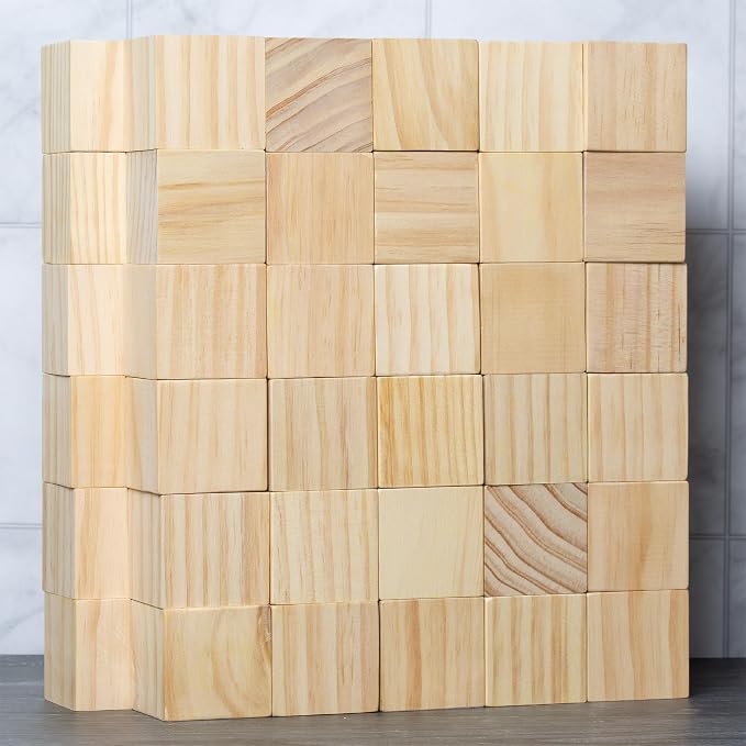 Ninekong 60 Pack Unfinished Wood Blocks 2 Inch - Solid Pine Wooden Cubes for Crafts, Sanded Smooth Natural Wood Squares for Painting, DIY Projects, Puzzle Making & Home Decor
