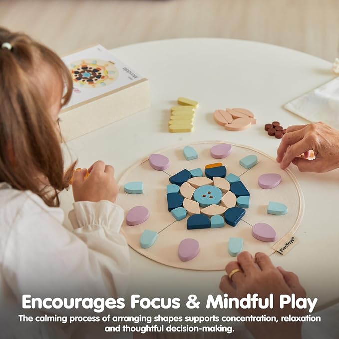 PlanToys® Wooden Mandala Set Montessori Inspired Open Ended Kids Play | loose pieces, sensory toys, montessori toys, girls, boys, creative spatial mindful fine motor gift preschool learning set