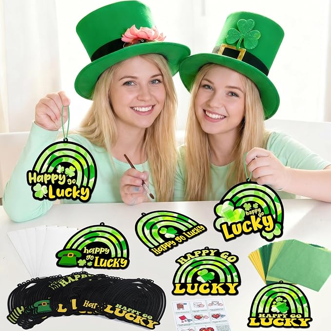 Qyeahkj 36 Set St. Patrick's Day Rainbow Suncatchers Crafts for DIY Lucky Rainbow Shamrock Window Tissue Paper Craft Kit Hanging Decor for Home Activity Art Project Birthday Party Favor