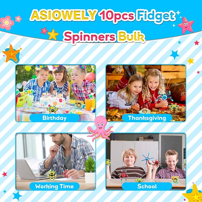 Transformable Fidget Spinner Toys for Kids and Adults,10 Pcs Travel Toys for Boys Girls Sensory Toy ADHD Stress Relief Toy,Party Favors Birthdays Gifts for Teens Road Trip Travel Essentials