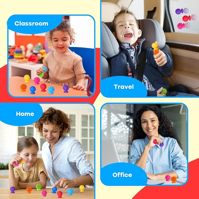 Sensory Toys Fidgets for Kids Adults Autism 8 Pack Textured Suction Cup Toy | Quiet Desk Fidgets for Classroom Stress, Sensory Special Needs Items for Autistic Boys Girls Stocking Stuffers Travel Gifts