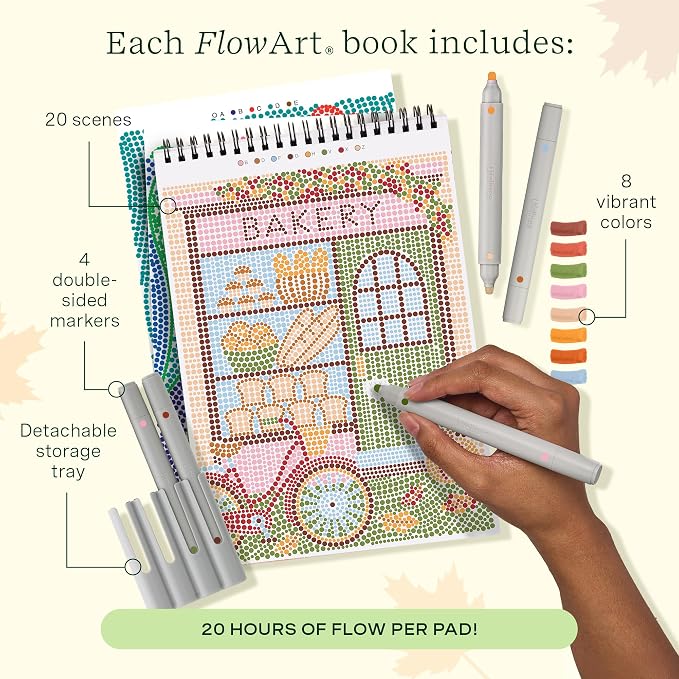 Lifelines FlowArt Activity Pads 3-Pack, Dot-by-Letter Guided Coloring Books | 12 Double-Sided Markers & 60 Scenes - Guided Art Meditations for Tweens, Adults & Seniors - Dot-by-Letter - Patent Pending