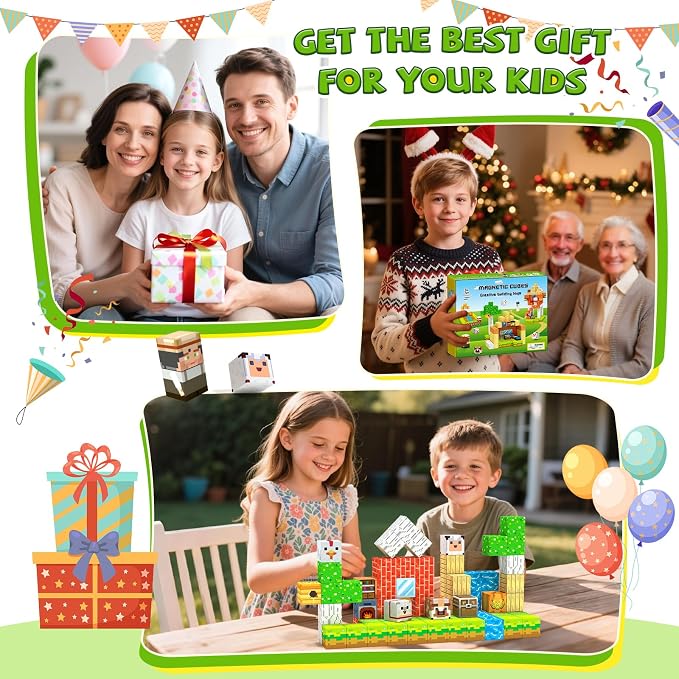 Magnetic Blocks,Birthday Gift Toys for 3 4 5 6 7 8 Year Old Boys & Girls, | Farm Animals, STEM Sensory Magnet Cubes, Montessori Educational Toys