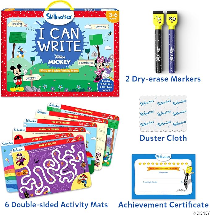 Skillmatics I Can Write – Mickey Mouse, Preschool Learning Activity Book | Disney Junior, Reusable Write and Wipe Mats, Educational Game, Montessori Gift for Toddlers & Preschoolers, Ages 3, 4, 5, 6