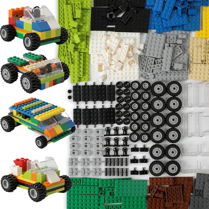 HUIZDQ 450pcs Wheels and Axles Set, Compatible with Classic Brick Toys | Including Wheels, Windshield, Traffic Light, Vehicle & Truck Parts, Classic Pieces & Accessories