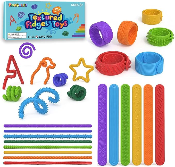 14Pack Fidget Toys Bulk , Stimmy Sticks & Sensory Slap Bracelets for Kids, Sensory Toys for Stress Anxiety Autistic ADHD, Quiet Fidgets for Classroom Prize for Kids 8-12, Calm Down Corner Supplies