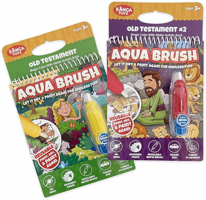 Aqua Brush 2 Pack | Old Testament #1 and Old Testament #2 Color with Water Activity Books, Bible School, Preschool, Elementary, Primary, Christian, Religion, for Kids Ages 3+