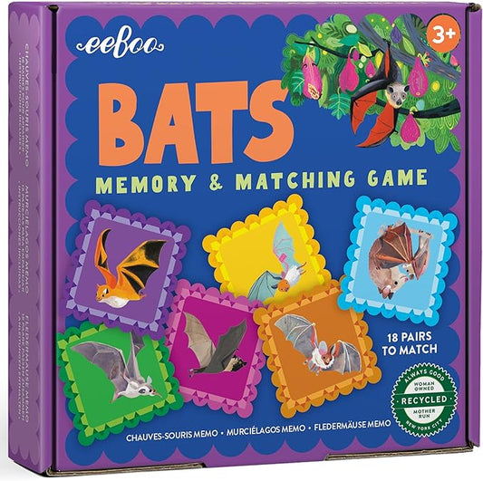 eeBoo: Memory & Matching Game- Little Bats-18 Pairs to Match & Memorize, Colorful Tiles, Encourages Recognition & Concentration Skills, Kids Ages 3+
