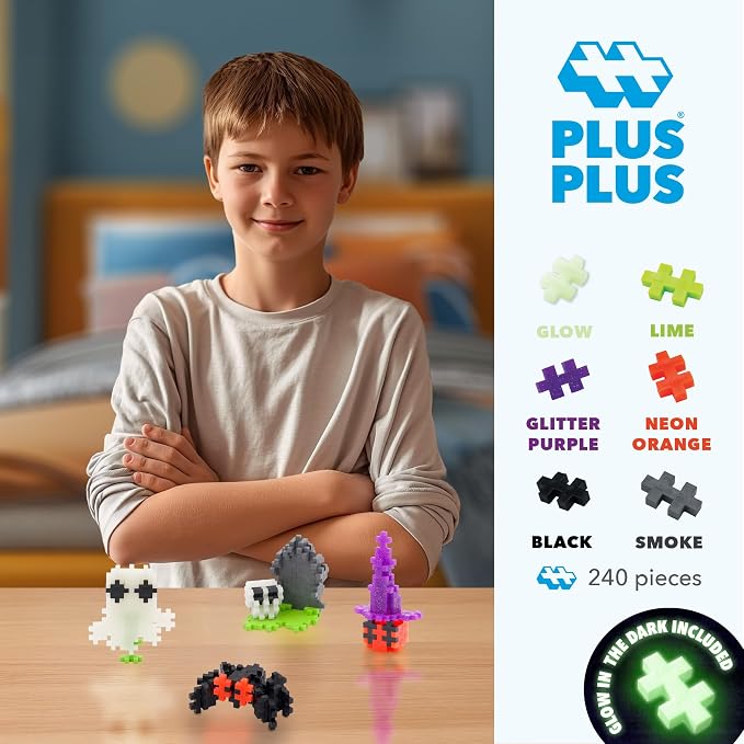 PLUS PLUS 240 Piece Spooky Mix - Mini Waffle Blocks, Halloween Must Haves | STEM Toys for Kids, Sensory Bin Fillers, Math Manipulatives, Classroom Must Haves, Gifts for Boys & Girls