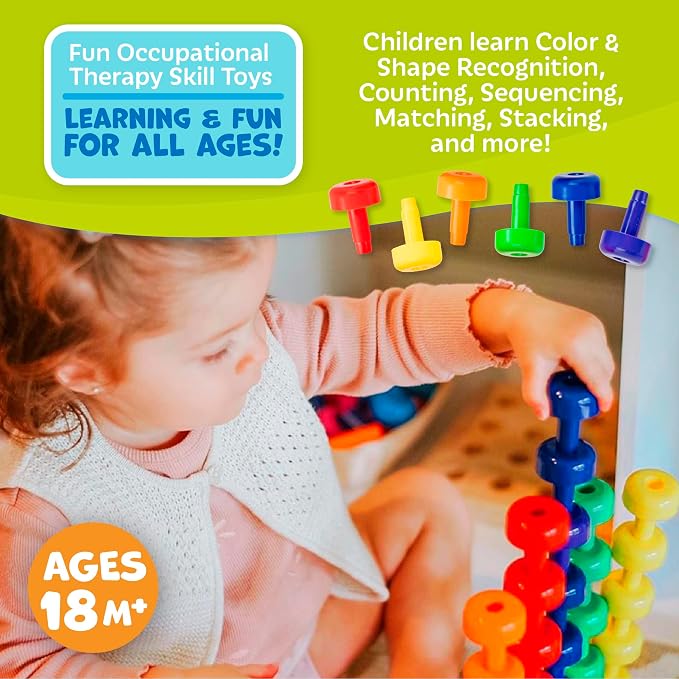 Montessori Peg Board and Rainbow Counting Bears 102 Piece Bundle - Toddler Learning Toys Occupational Therapy and STEM Educational Toys for Kids