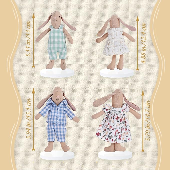 Giant bean Bunny Toys for Kids, 4 PCS Hand Made Rabbit Family Dolls | Easter Bunny with Removable Clothes, Suitable for Infants, Boys and Girls, Dollhouse People, Easter Basket Essentials