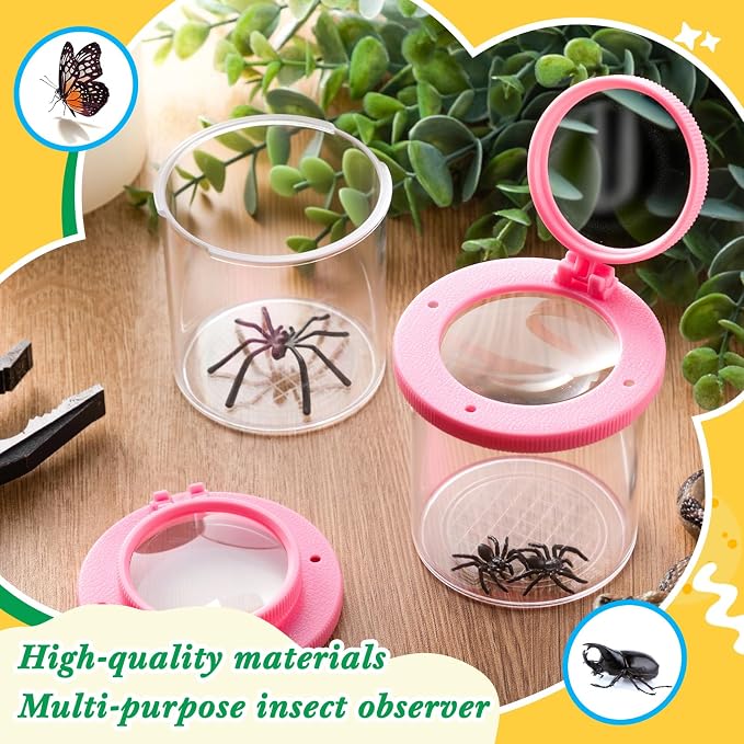 Skylety 2 Pieces Bug Jars Insect Viewer Catcher Bug Magnifying Insect Cage Container for Kids Children Science Nature Exploration Tool (Pink)