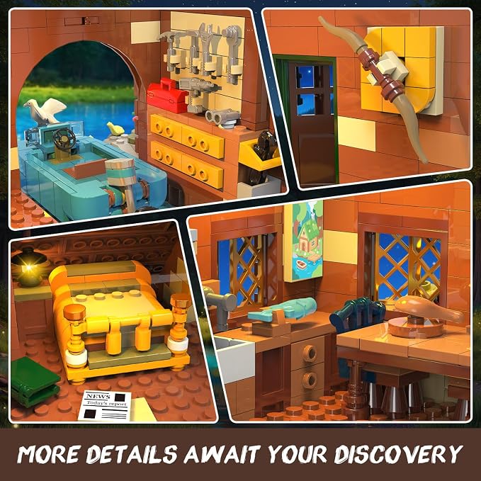 INSOON Overwater Cabin Building Set with Lights for Adults,Forest House Kit | 2423 PCS Wooden Treehouse Building Block Toy with Botanical Boat Animals, Construction Model Gift for Teens Boys Girls 12+