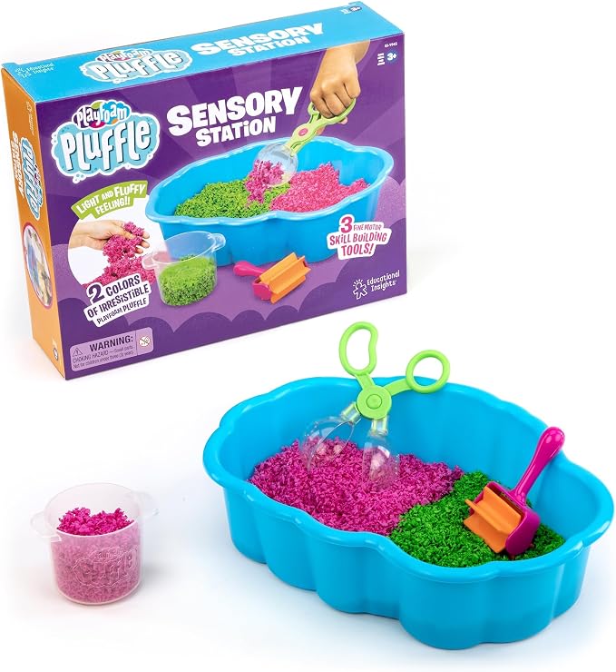 Educational Insights Pluffle Sensory Station - Tactile Sensory Toys for Toddlers 3-4, Mess Free Slime Alternative, Satisfying Foam Sand Bin Filler, All-in-One Kit with Tools and Supplies