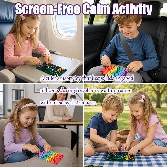 2 Pack Sensory Activity Board, Sensory Fidget Toys for Kids Toddler, Sensory Toys for Silent, Calming, Focus, Stress Relief, ADHD & Autism, Airplane Travel Essentials Toys with Travel Bag & 24 Strings
