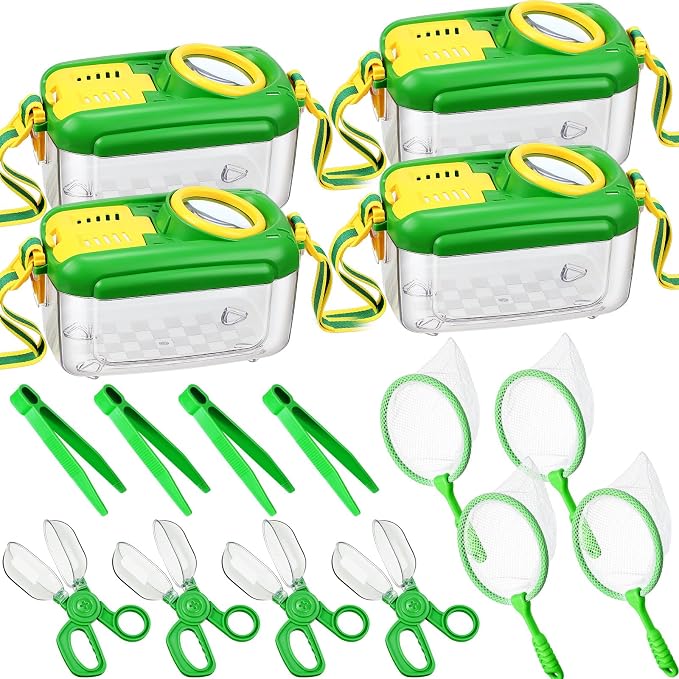 Halloscume 4 Sets Bug Catcher for Kids Insect Catching Kit, Green