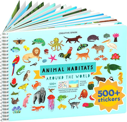 Cupkin Animal Habitats Coloring & Sticker Activity Book | 500+ Stickers | Spiral-bound kids craft format with 12 scenes, 12 art pages, side-by-side viewing, and an easy-peel design for ages 2–8