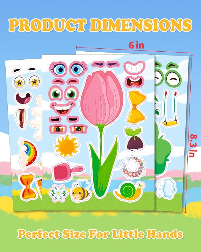 Aowplc Spring Make-a-Face Stickers for Kids 48 Sheets Mix 'n Match Cute Spring Crafts & Party Favors