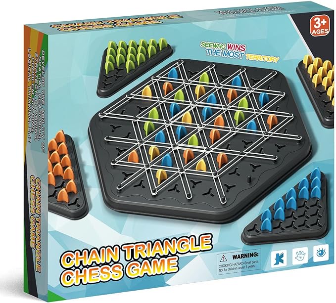 Chain Triangle Chess Game, Triangle Chain Strategy Game for Family Night | Triangle Game with Rubber Bands for Kids and Adults, 2 to 4 Players