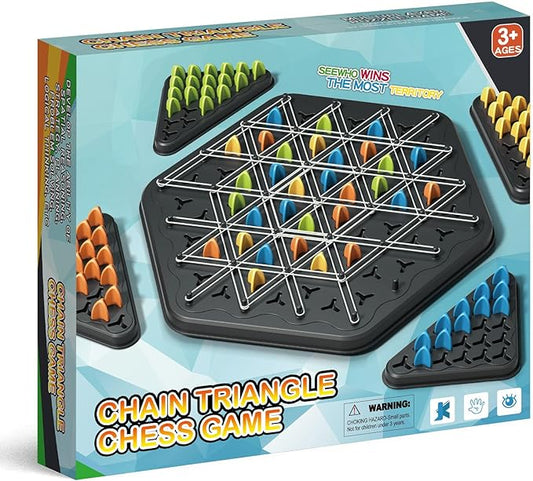 Chain Triangle Chess Game, Triangle Chain Strategy Game for Family Night | Triangle Game with Rubber Bands for Kids and Adults, 2 to 4 Players
