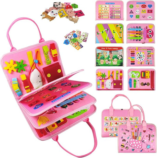 TenFans Busy Board for Toddlers 3+ Years Old, Montessori Sensory Toy | Gifts for Girl Learning Fine Motor Skills - Educational Activities Travel Toys for Car Airplane