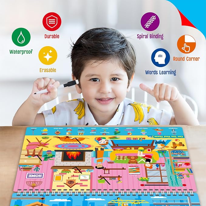 SpriteGru Search & Find Book, 30 Different Themes 32 Pages Activities Book, Montessori Learning Toy Educational Game Autism Sensory Toys for Preschool Girls and Boys