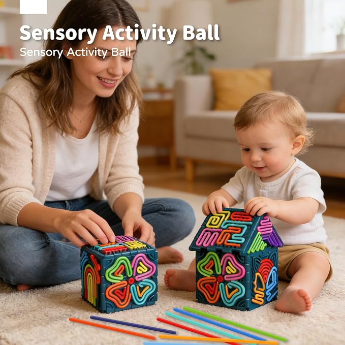 Sensory Fidget Toys for Kids Adults，3D Sensory Activity Board for Stress Anxiety Autistic ADHD，Contains 30 Silicone Cords，Silent, Calming, Focus, Fingertip Gift for Girls Boys