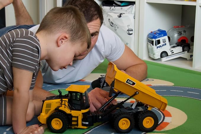 Mighty 9-Channel RC Dump Truck Toy | 1:18 Scale All-Terrain 6-Wheel Construction Vehicle with Lights & Sounds, 6 Wheels & 100-Min Battery, Remote Control Truck for Kids & Adults, Great STEM Gift 2026