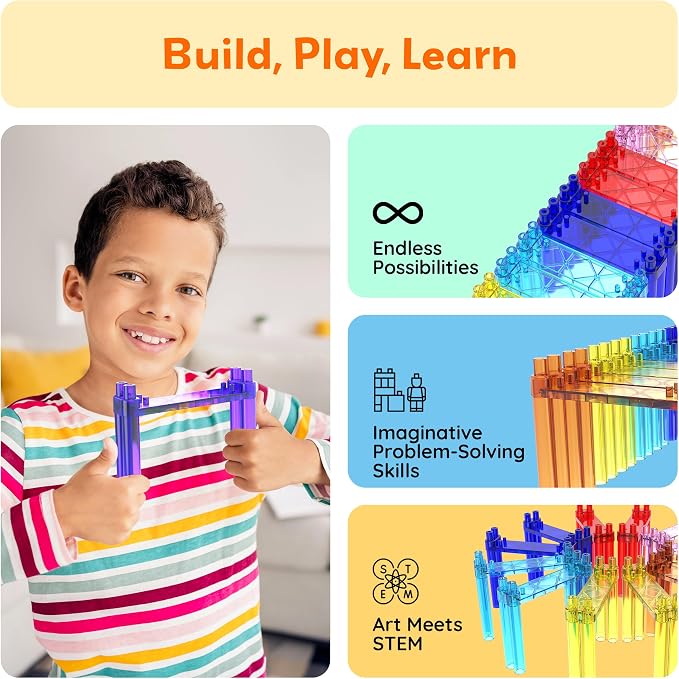 12 Piece Support Column Expansion Supporting Pack for Magnetic Race CarTrack Magnet Tile Building Block Construction Kit Education Toy Boys Girls STEM Puzzle Toy Kids Boy Girl Toddler 3+ PicassoTiles | Adds instant height, simple stack-and-play design,...