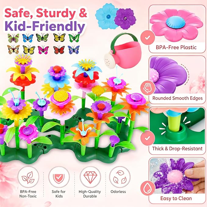 109pcs Flower Garden Building Toys Set - STEM Montessori Toys for Girls | Birthday Gift for 3 4 5 6 7 Years Old Girl, Sorting & Stacking Building Block Playset Springl, Gardening Toy for Kids