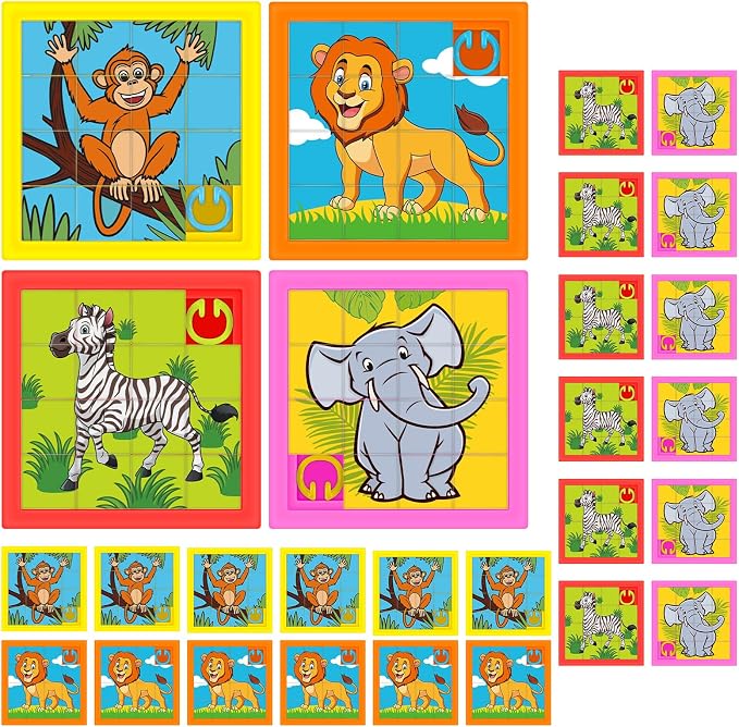 Simgoing 24 Pcs Animals Slide Puzzle for Kids Fun Brain Teaser Toys Games Develops Student Cognitive Problem Skills Small Sliding Puzzle for Back to School Gift Classroom Home Vbs Party Learning