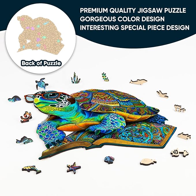 Mys Aurora Sea Turtle Puzzles for Adults, 200 Pieces Unique Jigsaw Puzzles | 5MM Thick Ocean Wooden Puzzles for Adults and Kids Birthday Gifts Family Game, 12 x 10 Inches