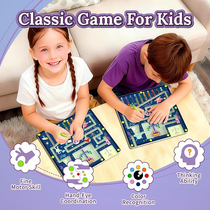 LOVELAND Magnetic Color and Number Maze - Wooden Montessori Toys for 3+ Year Old, Space Theme Fine Motor Skills Sorting Board, Travel Activities, Preschool Learning Gift for Toddlers