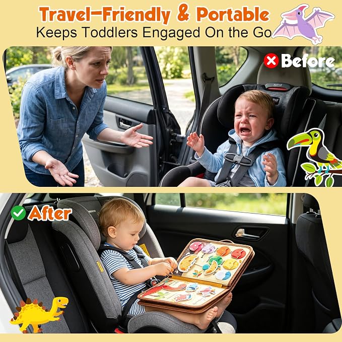 Busy Board Montessori Toys for 2 Year Old Boy Girl Birthday Gift Busy Book | Educational Learning Sensory Busy Book for Toddlers, Activity Books for Toddlers, Ages 2-4 Airplane Car Travel Toys