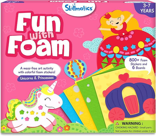 Skillmatics Fun with Foam Craft Kit – Unicorn & Princesses, Gift for Kids | 3D Foam Stickers, Travel Toy, Mess-Free Fun for Girls & Boys, DIY Felt Craft Kits for Ages 3, 4, 5, 6, 7