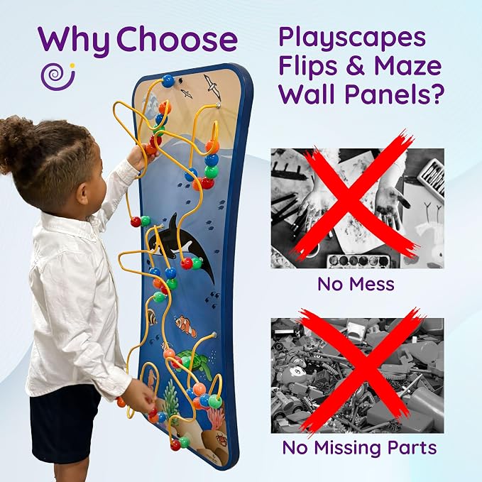Wire & Bead Maze Activity Wall – Wall Busy Board for 24+ Months Old – Easy-to-Clean Bead Puzzle for Playrooms, Daycares, Classrooms, & Waiting Rooms – No Batteries or Loose Parts – Seascape