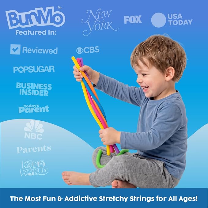 BUNMO Sensory Toys Stretchy Strings for Toddlers 3+ - Vibrant & Stretchy Fidget Toys for Kids - Hours of Fun for Kids - Non-Mouthable Toy 3+ - Glow 6 Pack