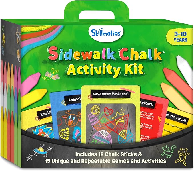 Skillmatics Sidewalk Chalk – Summer Activity, Washable Creative Outdoor Fun | 18 Washable Chalk Sticks, 15 Activities & Games for Kids, Gifts for Boys & Girls Ages 3, 4, 5, 6, 7, 8, 9, 10