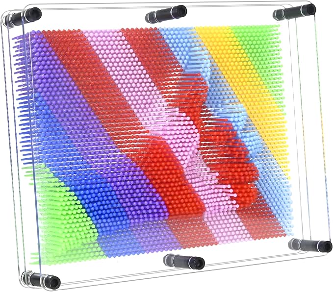 MICKYU Large Rainbow Sensory Fidget Desk Toy, 8x10 Inch | 3d pin art sensory toys for kids with autism, stress relief toy, novelty gift for girls