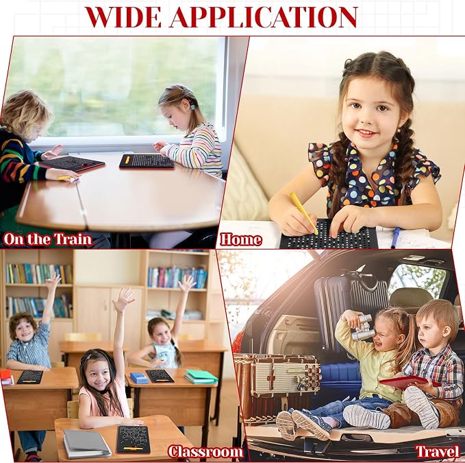 Yexiya 3 Pcs Magnetic Drawing Board for Kids, Toddler Travel Drawing Kit Magnet Sketch Thread Board with Stylus Pen and Beads Toy for Child Quiet Time Activities (7 x 8.5 Inches,Black)