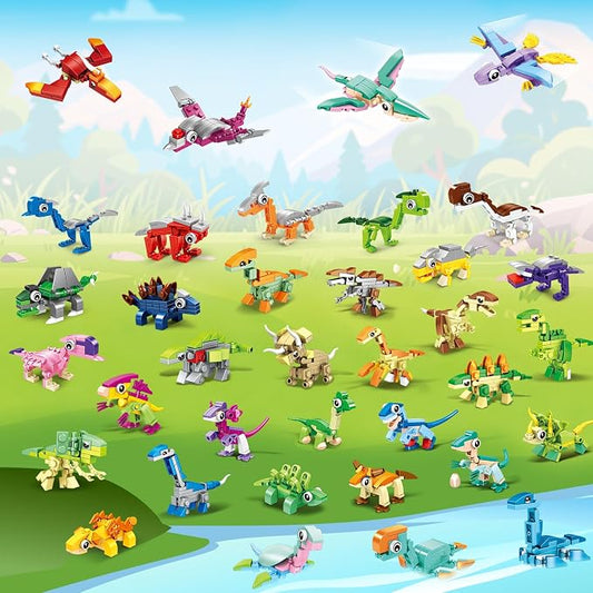 Mini Building Blocks Set Dinosaurs Party Favors for Kids 4-8 | Small Dino Building Blocks Sets for Goodie Bag Stuffers, Treasure Box Prizes, Pinata Stuffers for Kids