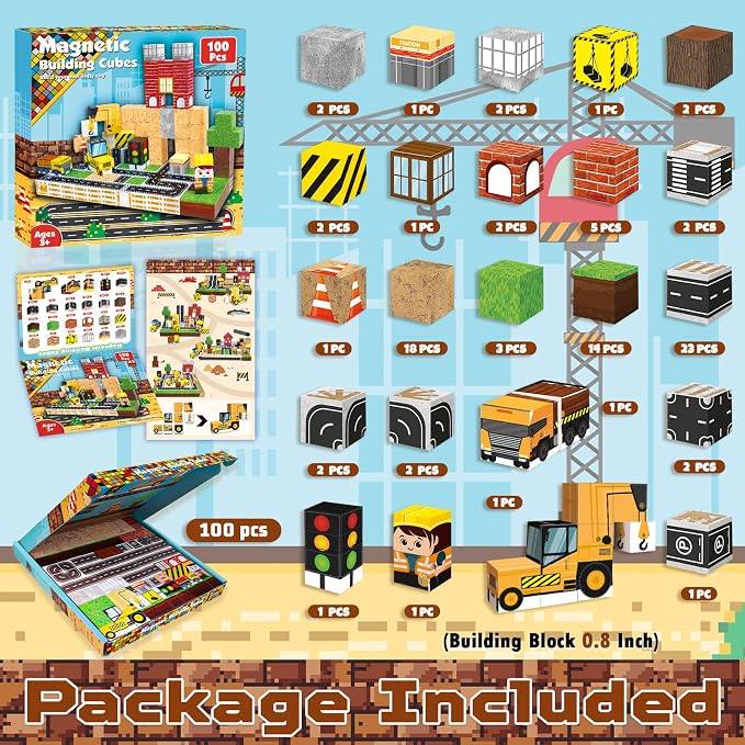 ToyUnited Magnetic Blocks - 100PCS Magnetic Building Blocks Magnet Cubes Stacking Construction Set, STEM Montessori Sensory Toys for Kids Boys Girls Ages 3-5 6-8 Holiday Birthday Gifts