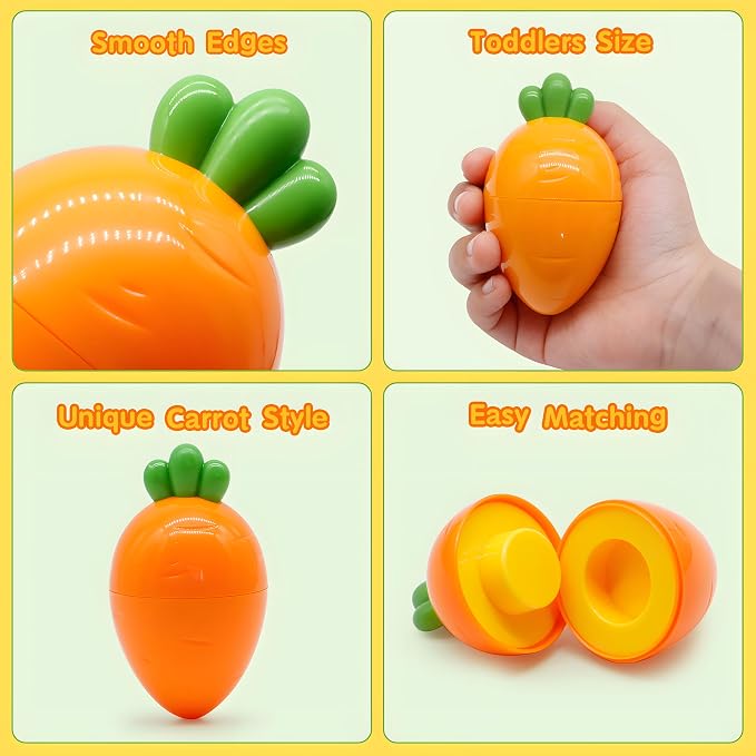 MOONTOY 12PCS Kids Carrot Matching Eggs Easter Toys for 18M+ Year Old | Preschool Matching Eggs, Educational Shape Sorter Montessori Sensory, Easter Gifts for Kids Boys Girls Easter Basket Stuffers