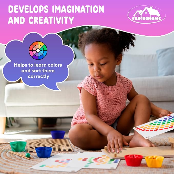 Toddler Wooden Learning Montessori Toys for 3 4 5 Years Old | Preschool Educational Board Bead Game, Baby Rainbow Stacking, Matching Counting Color Sorting, Fine Motor Math Skills