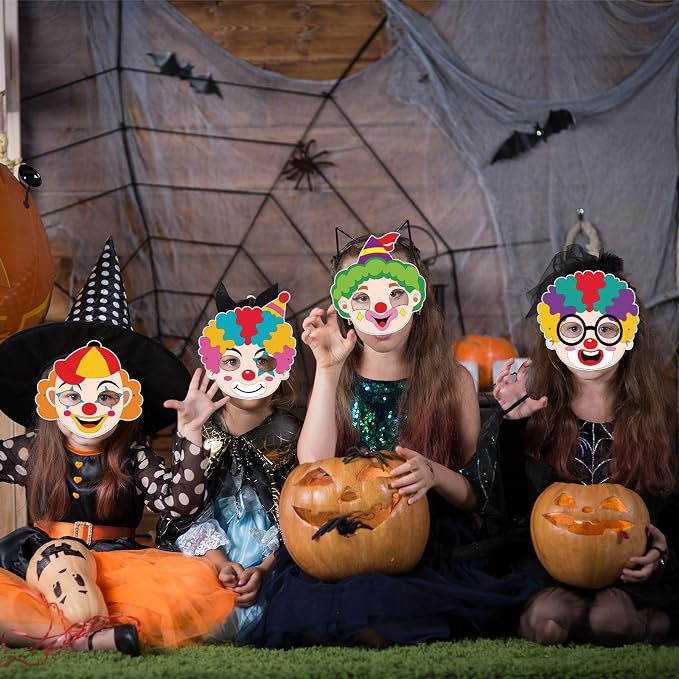 24 Pcs Circus Craft for Kids Summer Class Color Your Own Clown Mask | DIY Coloring Arts and Crafts for Circus Party Supply Birthday Carnival Summer School Craft Costume Cosplay Dress Up Activity