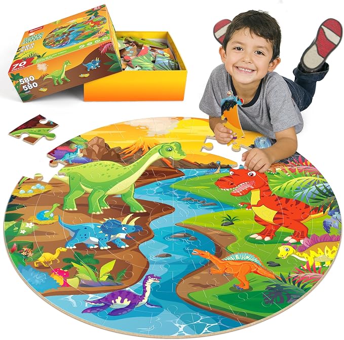 SYNARRY Floor Puzzles for Kids Ages 4-6, Large 70 Piece Dinosaur Puzzles for Toddlers Ages 2-4, Dinosaur Puzzles for Kids 4-8, Preschool Toys Gifts for 3 4 5 6 7 8 Years Old Toddlers Boys Girls Child | Jigsaw Puzzle for Kids Ages 4-8, Dinosaur Toys for...