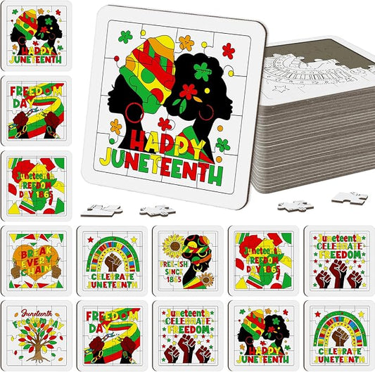 Cinrobiye 24 Pcs Juneteenth Coloring Jigsaw Puzzle Craft Kit, DIY Coloring Activities and Puzzle Assembly Set, Cultural Art Projects for Classroom, Summer Camp, Group Events and Family Celebrations