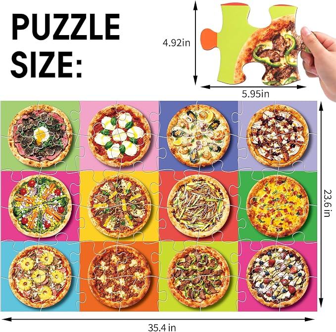 Jumbo Floor Puzzle for Kids,48 Piece Pizza Jigsaw Puzzle Ages 3-8 | Food-themed Learning Puzzle with Colorful Pizza,Extra-thick Cardboard,35x24 in Completed,Gift for Boys and Girls
